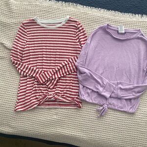 Cat & Jack Red Striped and Purple Long Sleeve Tees